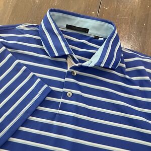 Greyson‎ Golf Polo Shirt Mens Large Blue Striped Performance Stretch